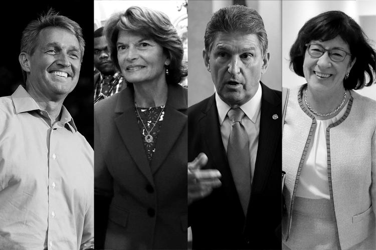 Disse fire senatorer afgør Brett Kavanaughs skæbne. Fra venstre, Jeff Flake, Lisa Murkowski, Joe Manchin og Susan Collins. Foto: Evan Agostini/Alex Brandon/Susan Walsh/AP 