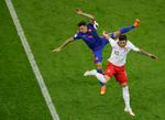 Dawid Kownacki (th.) i aktion mod Colombia ved Polens ikke ret gode VM-slutrunde. Sergei Grits/AP