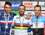 Verdensmesteren Alejandro Valverde, sølvvinderen Romain Bardet og bronzevinderen Michael Woods (t.h.) hører alle også til blandt favoritterne i den italienske klassiker Il Lombardia. Kerstin Joensson/AP
