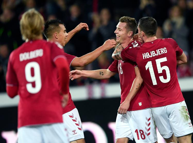 I sin sjette landskamp scorede Lukas Lerager for første gang på landsholdet. Lars Poulsen/POLFOTO