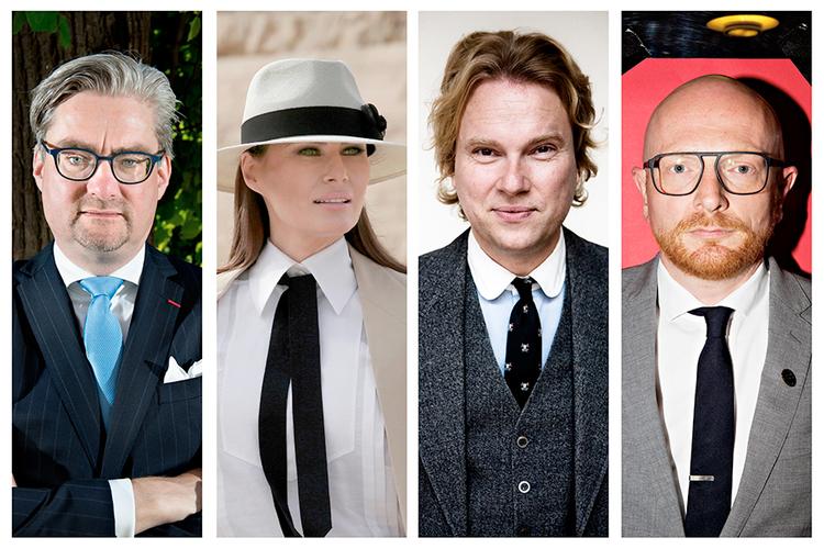 Slipset kan se ubekvemt ud, og det har i sig selv ikke noget formål. Men det bæres stadig af mange f.eks. Søren Pind (tv.), Melania Trump, Martin Bigum og Mads Brügger.  Kollage. Arkivfoto Lars Krabbe, Nariman El-Mofty/AP, Tobias Selnæs Markussen, Martin Lehmann