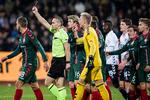 Efter kampen måtte dommer Mads-Kristoffer Kristoffersen ikke udtale sig, fordi AaB havde varslet at protestere mod udvisningen af Jores Okore. Mikkel Berg Pedersen/Ritzau Scanpix