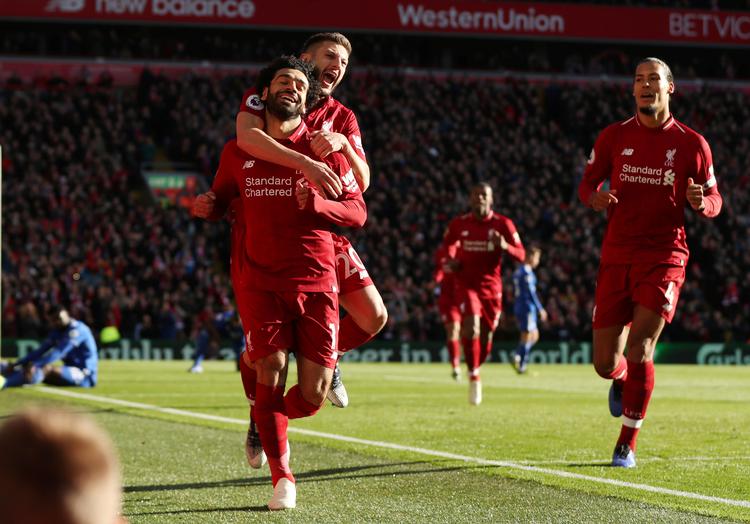 Mohamed Salah bragte sit hold Liverpool på sejrskus lørdag eftermiddag mod Cardiff hjemme på Anfield. Lee Smith/Ritzau Scanpix