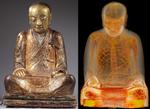 Inde i statuen gemmer sig et skelet, der skulle tilhøre en munk, der angiveligt levede i Kina for 1.000 år siden.  Drents Museum/Drents Museum