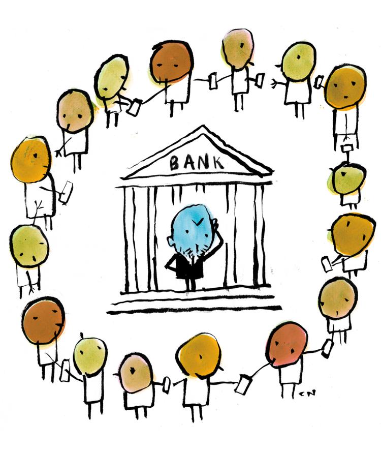 Hvis du sætter sparepenge i banken, får du ingenting i rente i øjeblikket. Men banken kan låne dine penge ud og tjene en rente på den forretning. Med crowdlending springer man banken over og laver et lånemarked på nettet, hvor låntager og långiver finder hinanden og laver en aftale. Claus Nørregaard/POLITIKEN