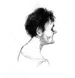 Britta Nielsen havde farvet sit hår sort, da hun mandag blev sat over for en dommer i Sydafrika. Tegning Roald Als