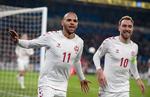 Halvdelen af Danmarks mål i 2018 er scoret af Martin Braithwaite (tv.) med 2 og Christian Eriksen (th.) med 4.. Lars Poulsen/POLFOTO
