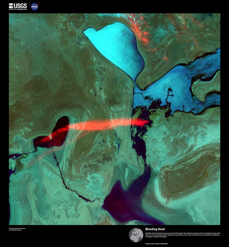 'Bleeding Heart' kalder Nasa dette billede, som er taget over Aralsøen i Kasakhstan. Us Geological Survey/nasa