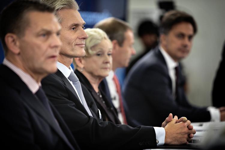 Danske Banks ledelse ved det historiske presemøde i september, hvor det kom frem, hvor mange milliarder kan der være blevet hvidvasket i bankens estiske filial trods flere advarsler.  Foto: Martin Lehmann/POLFOTO