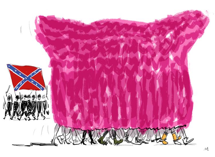 Pussyhat, organisationsformen hos højre-venstreekstreme ligner hinanden. Foto: Arkivtegning: Mette Dreyer/POLITIKEN