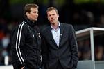 Kasper Hjulmand og Morten Wieghorst (her på et 2011-foto) arbejdede sammen i fire år i FC Nordsjælland. Nu er Wieghorst fyret i AaB, og Hjulmand kan meget vel være en træner, som Aalborg-klubben kunne tænke sig som afløseren Foto: Jens Dresling/POLFOTO