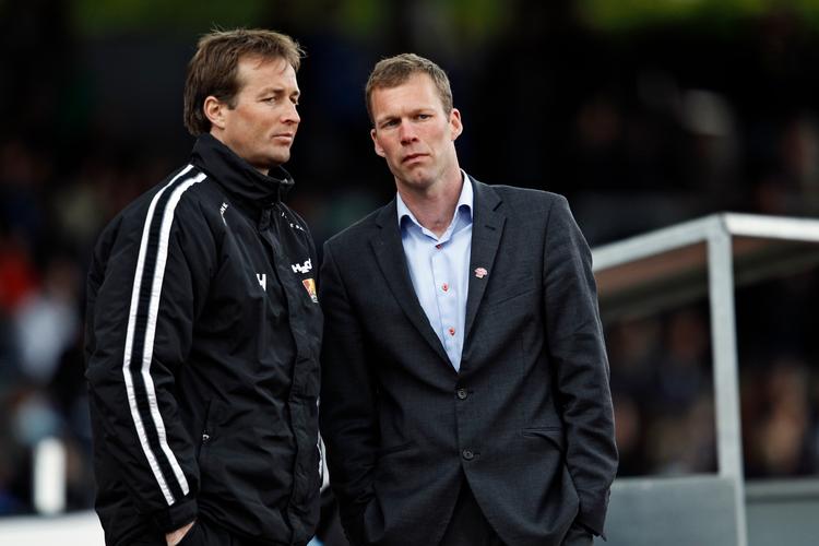 Kasper Hjulmand og Morten Wieghorst (her på et 2011-foto) arbejdede sammen i fire år i FC Nordsjælland. Nu er Wieghorst fyret i AaB, og Hjulmand kan meget vel være en træner, som Aalborg-klubben kunne tænke sig som afløseren Foto: Jens Dresling/POLFOTO