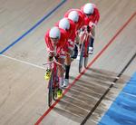 Niklas Larsen, Frederik Rodenberg Madsen, Casper Folsach og Julius Johansen kørte sig til VM-sølv i 4 km holdforfølgelsesløb i banecykling. Foto: Peter Dejong/AP