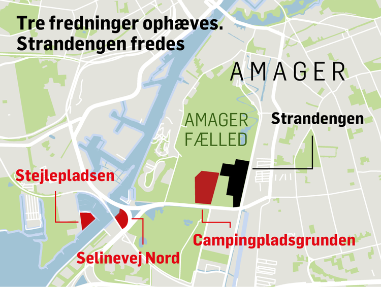 Stejlepladsen er et af de tre fredede områder, som nu bebygges, efter at planerne om at bygge 2500 boliger på Strandengen på Amager Fælled blev droppet. 