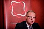 Formanden for Finans Danmark, Michael Rasmussen, holdt tale ved mandagens årsmøde i skuespilhuset. Budskabet var meget klart: »Undskyld«.  Foto: Jens Dresling/POLFOTO
