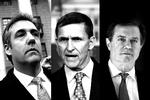 Fra venstre Michael Cohen, Michael Flynn og Paul Manafort – tre af præsident Trumps tidligere tætte medarbejdere, hvis medvirken i Rusland-undersøgelsen kan blive problematisk for præsident Trump. Foto: Luis Magana/AP, Carolyn Kaster/AP, Andrew Kelly/Ritzau Scanpix 