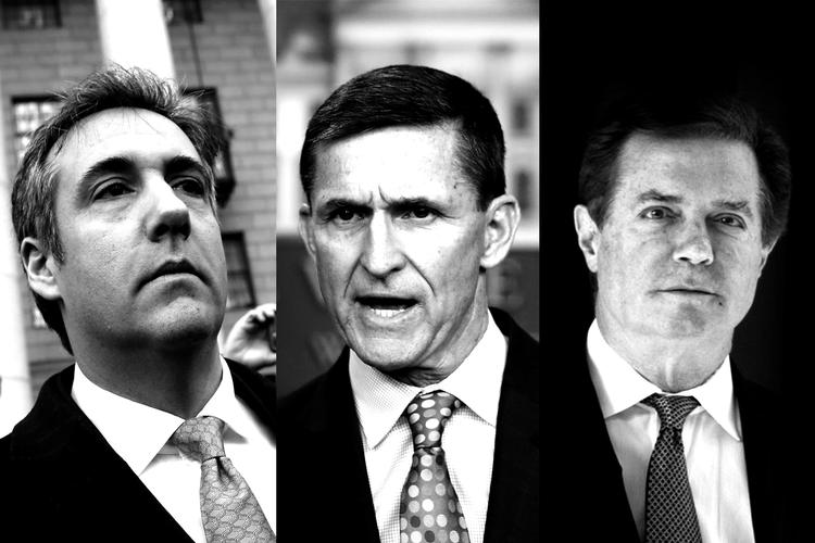 Fra venstre Michael Cohen, Michael Flynn og Paul Manafort – tre af præsident Trumps tidligere tætte medarbejdere, hvis medvirken i Rusland-undersøgelsen kan blive problematisk for præsident Trump. Foto: Luis Magana/AP, Carolyn Kaster/AP, Andrew Kelly/Ritzau Scanpix 
