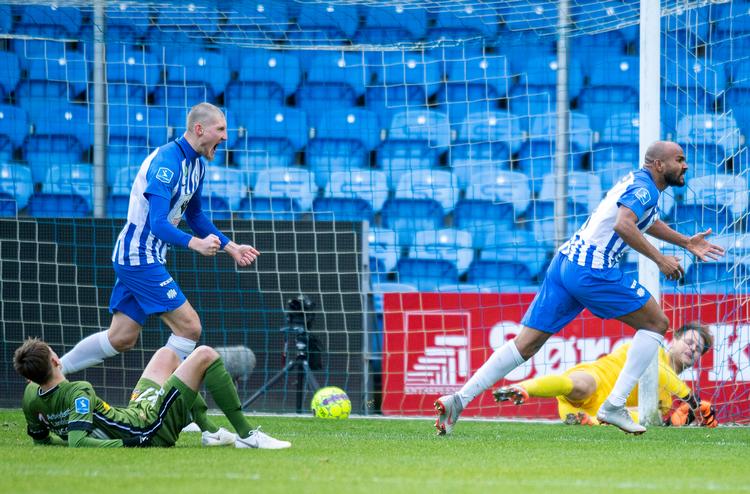 Rodolph Austin åbnede scoringen i Esbjerg, men måtte udgå skadet.  Foto: John Randeris/Ritzau Scanpix