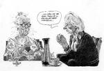 De fleste politikere er vilde med at blive tegnet af Roald Als. Og bagefter vil de købe tegningen af ham. Her Jytte Hilden og Pia Kjærsgaard tegnet i efteråret. Arkivtegning: Roald Als
