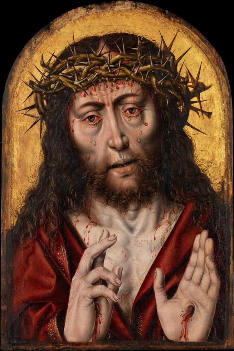 Den nederlandske maler Aelbrecht Bouts var, som sin far, Dieric Bouts, betaget af at male den lidende (og meget kropslige) Jesus. Som på maleriet her fra omkring 1525.  Maleri The Metropolitan Museum of Art