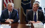 Donald Trump og Patrick Shanahan fotograferet ved et møde i april.  Foto: Evan Vucci/AP