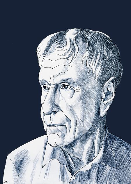 Amos Oz, tegnet i forbindelse med udgivelsen af romanen 'Judas' i 2017.
   Foto: Anne-Marie Steen Petersen/POLITIKEN