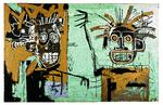 Dobbeltportræt. 'Two on Gold' var Basquiats egen titel på dette relativt store maleri fra 1982, som måler mere end to meter i højden og tre i bredden. Teknikken er acrylmaling og oilstick. Tilhører The Estate of Jean-Michel Basquiat. Foto: Courtesy Galerie Enrico Navarra, Paris.