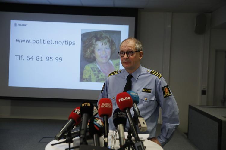 Politiinspektør Tommy Brøske ved dagens pressemøde, hvor de fortalte om kidnapningen af  Anne-Elisabeth Falkevik Hagen.  Foto: Berg-rusten, Ole/Ritzau Scanpix