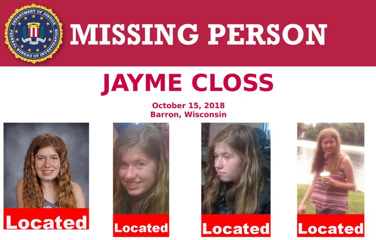 Politiets efterlysningsplakat af Jayme Closs, som nu er blevet fundet.  Foto: Handout/Ritzau Scanpix