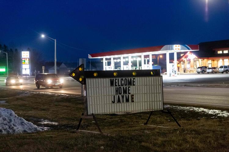 
 Et "Welcome Home Jayme" skilt til Jayme Closs i byen Barron, Wisconsin.
 Foto: Kerem Yucel/Ritzau Scanpix