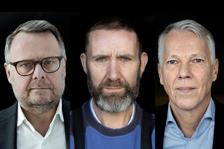 Chefen for Nordeas valutarådgivning i Danmark, Jesper Bargmann, svineeksportør Villads Sørensen og medicinalchef Lars Marcher er alle spændte på brexitafstemningen i aften.  Foto: Martin Lehmann / Peter Hove Olesen