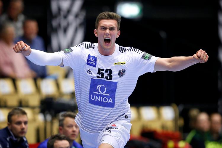 Nikola Bilyk kunne juble i 1. halvleg, da Østrig stadig var med i kampen, og Kiel-spilleren scorede et af sine to mål i kampen Foto: Jens Dresling/POLFOTO