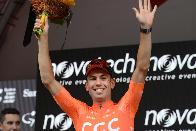 Patrick Bevin kunne for anden dag i træk hyldes som samlet nr. 1 i Tour Down Under.
 Foto: Brenton Edwards/Ritzau Scanpix