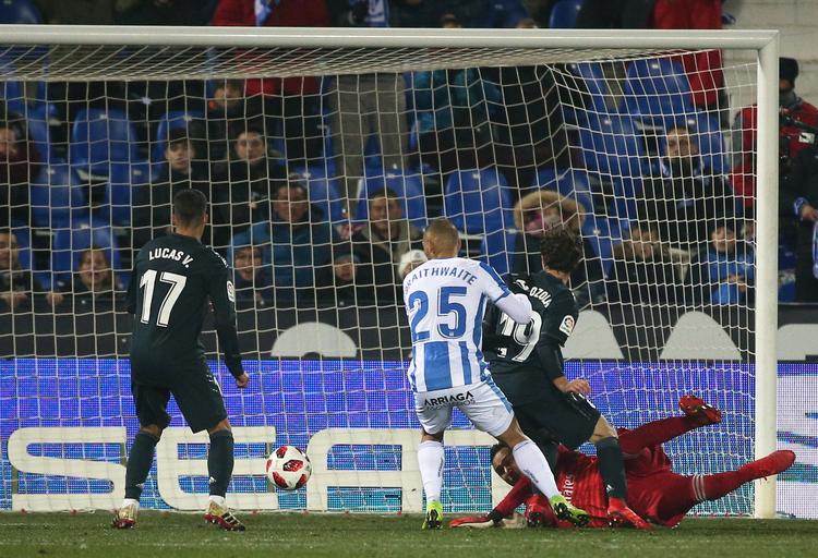 I sin tredje kamp for Leganes fik Martin Braithwaite scoret sit første mål i spansk fodbold.
   Foto: Javier Barbancho/Ritzau Scanpix