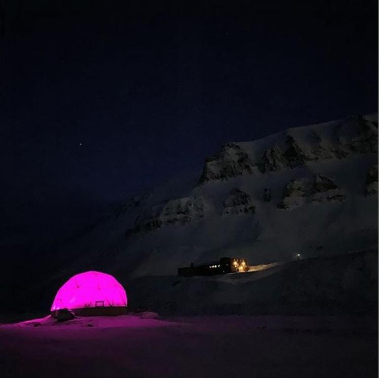 En brasiliansk fyr forsøger at få planter til at vokse i den pink kuppel i Longyearbyen på Svalbard Foto: @the_travelling_dane