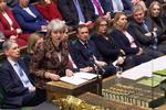 Theresa May ved dagens diskussion i parlamentet.  Foto: Ho/Ritzau Scanpix