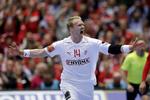 Danmarks  Anders Zachariassen efter en scoring.
   Foto: Jens Dresling/POLFOTO
