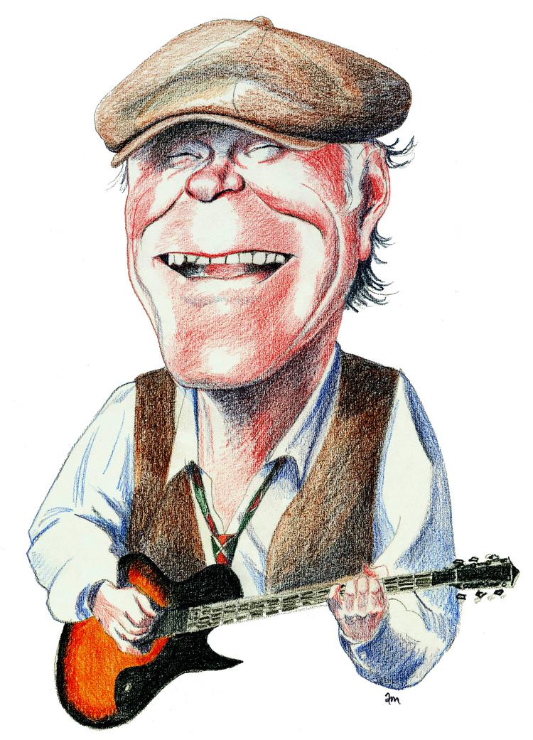 
»Jeg er ret kolerisk, ikk. Blodtryk på 300, du ved, ikk«. Sådan lød det, da Kim Larsen i 1990 var gæst i 'Eleva2ren'.  Illustration:  Anne-Marie Steen Petersen