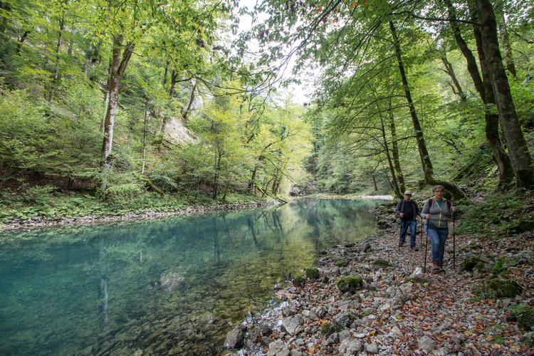 Mere end 150 meter nede i et af Gorski Kotars mange bjergmassiver udspringer Kupa-flodens kilde, hvis turkisblå vand får fluefiskere fra hele verden til at rejse til Kroatien for at fange ørreder. Foto: Jens Hjalte Løgstrup