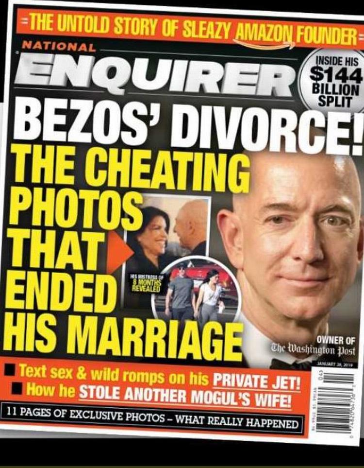 Forsiden af The National Enquirer 28. januar, der indledte den opsigtsvækkende konflikt mellem Jeff Bezos og udgiveren bag tabloidavisen.  