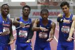 Efter at have løbet på den hurtigste europæiske tid i år på 200 meter, var Benjamin Vedel (yderst til venstre) med til at vinde 4x400 meter med Florida Gators. Foto: Zach Dirlam/Florida Gators
