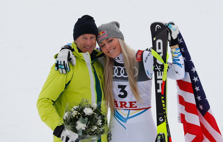Lindsey Vonn havde overtalt Ingemark Stenmark til at komme og overvære hendes afskedsløb, der kastede en bronzemedalje af sig.
   Foto: Leonhard Foeger/Ritzau Scanpix