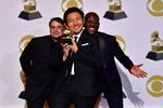 Hiro Murai, Ibra Ake og Jason Cole, der står bag nummeret 'This is America' ved Grammy-uddelingen.  Foto: Frederic J. Brown/Ritzau Scanpix