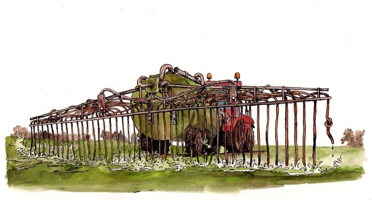 
    10.februar 2019 dagens tegning
Overskrift: Gylle
Manchet: Landbruget har i henholdt til landbrugspakken fra 2015 reduceret kvælstofudledningen.
   Foto: Tegning: Roald Als/POLITIKEN