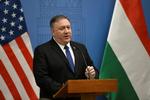 USA's udenrigsminister, Mike Pompeo, ved et pressemøde i Ungarns hovedstad, Budapest, tidligere i dag.  Foto: Tamas Kaszas/Ritzau Scanpix
