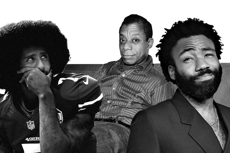 Colin Kaepernick (th.) James Baldwin og Daniel Glover (tv.) er tre afroamerikanere, der i øjeblikket, på deres område, er hovedpersoner i Amerikas racedebat, samtidigt med at den årlige begivenhed black history month finder sted.  