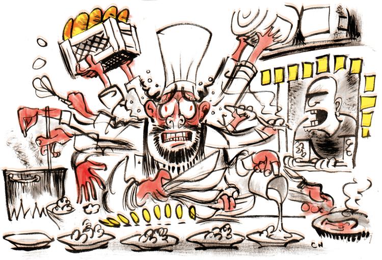 Fortravlede kokke og tjenere eller retter, der ikke sidder helt i skabet.  Klag over dit restaurantbesøg, men gør det ordentlig, skriver Ibyens madklummeskribent.
   Arkivtegning: Claus Nørregaard