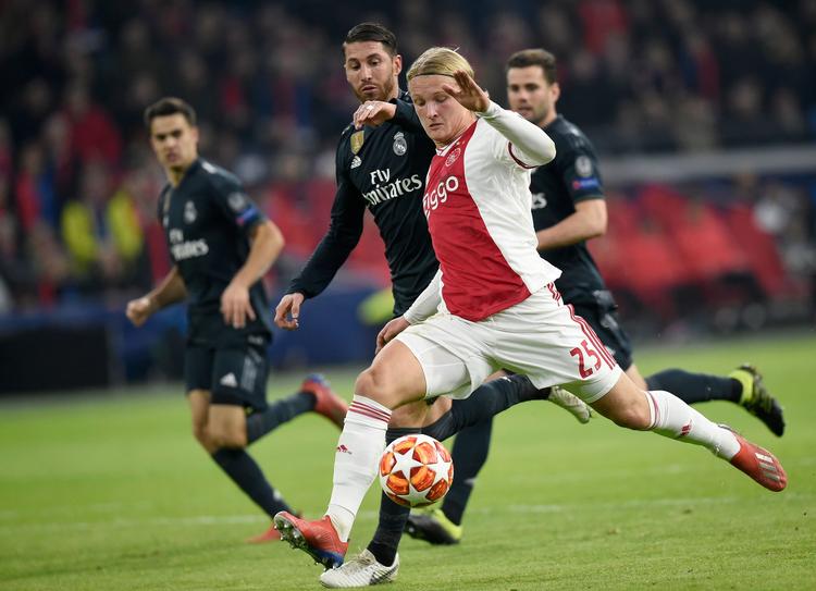 Kasper Dolberg brændte en kæmpe chance i tillægstiden, da hjemmeholdet Ajax tabte 2-1 til Real Madrid.  Foto: John Thys/Ritzau Scanpix