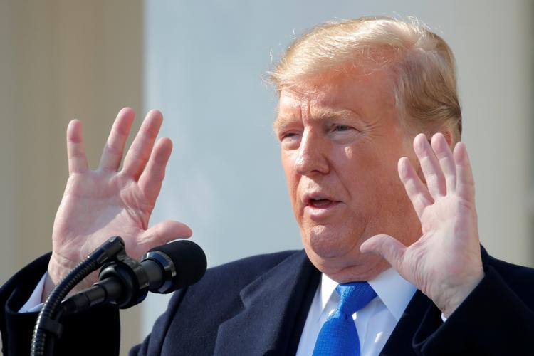 Donald Trump ved pressemødet foran Det Hvide Hus.    Foto: Jim Young/Ritzau Scanpix