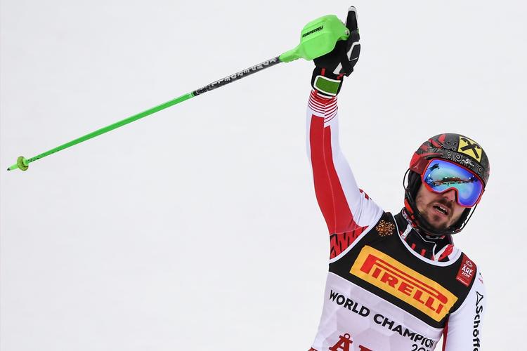 Med guldet i slalom i Åre er Marcel Hirscher oppe på 2 OL- og 7 VM-guldmedaljer i alt. Foto: Jonathan Nackstrand/Ritzau Scanpix